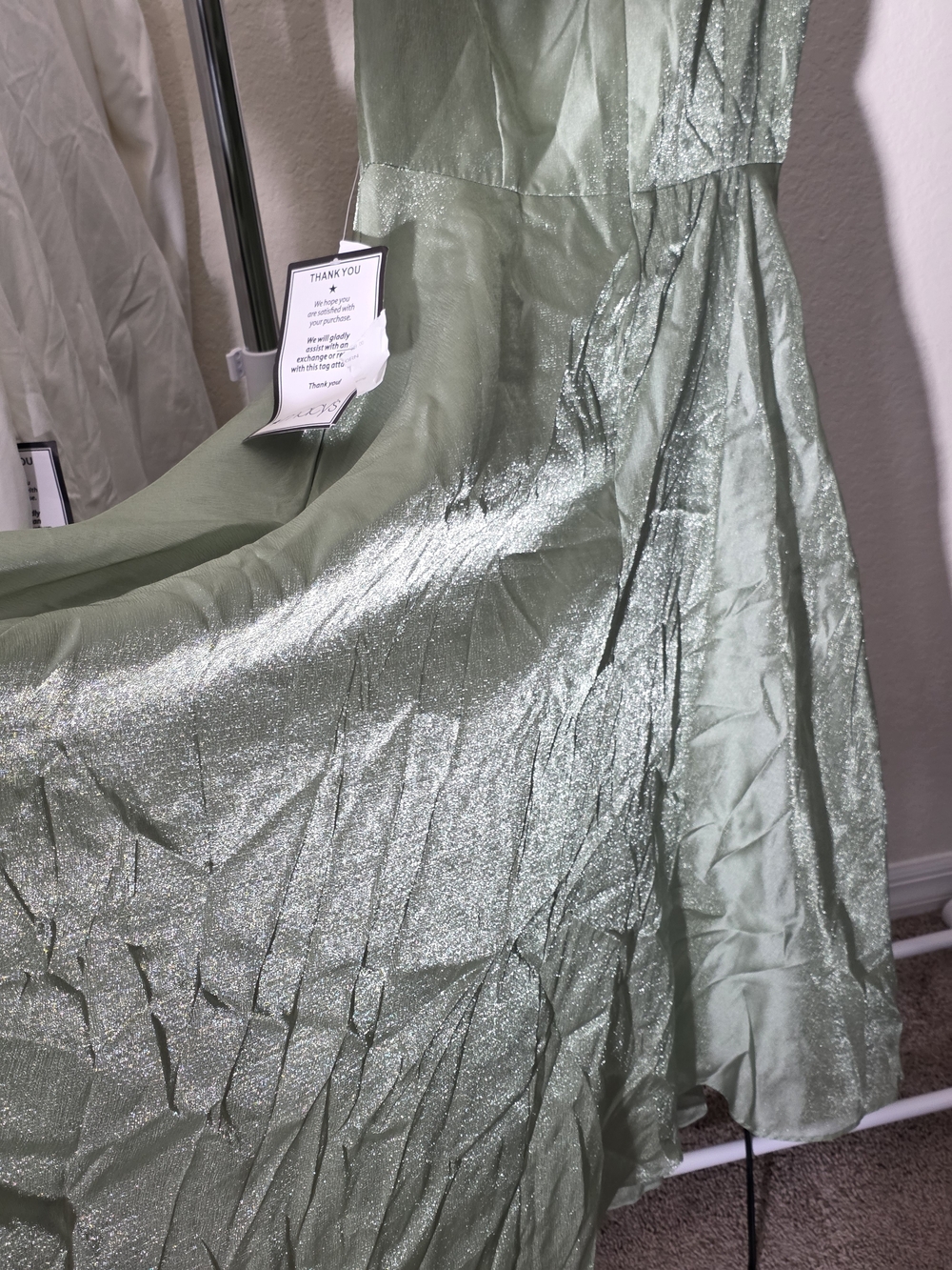 Xscape One-Shoulder Ruffle-Front Evening Gown Mint Metallic Draped Size 14 - Picture 6 of 8